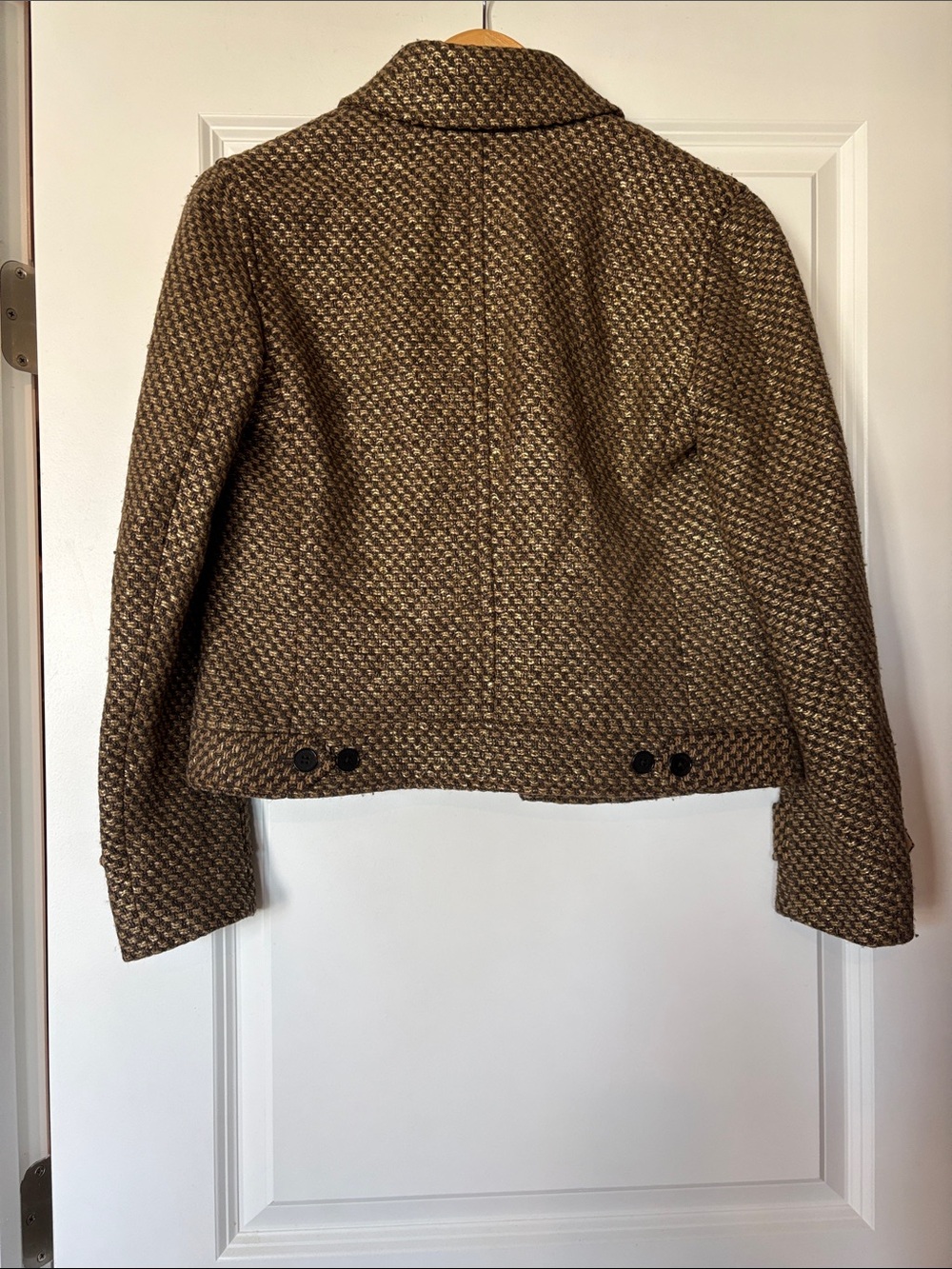 Lauren Ralph Lauren Brown Tweed Cropped Button Jacket - Picture 6 of 7